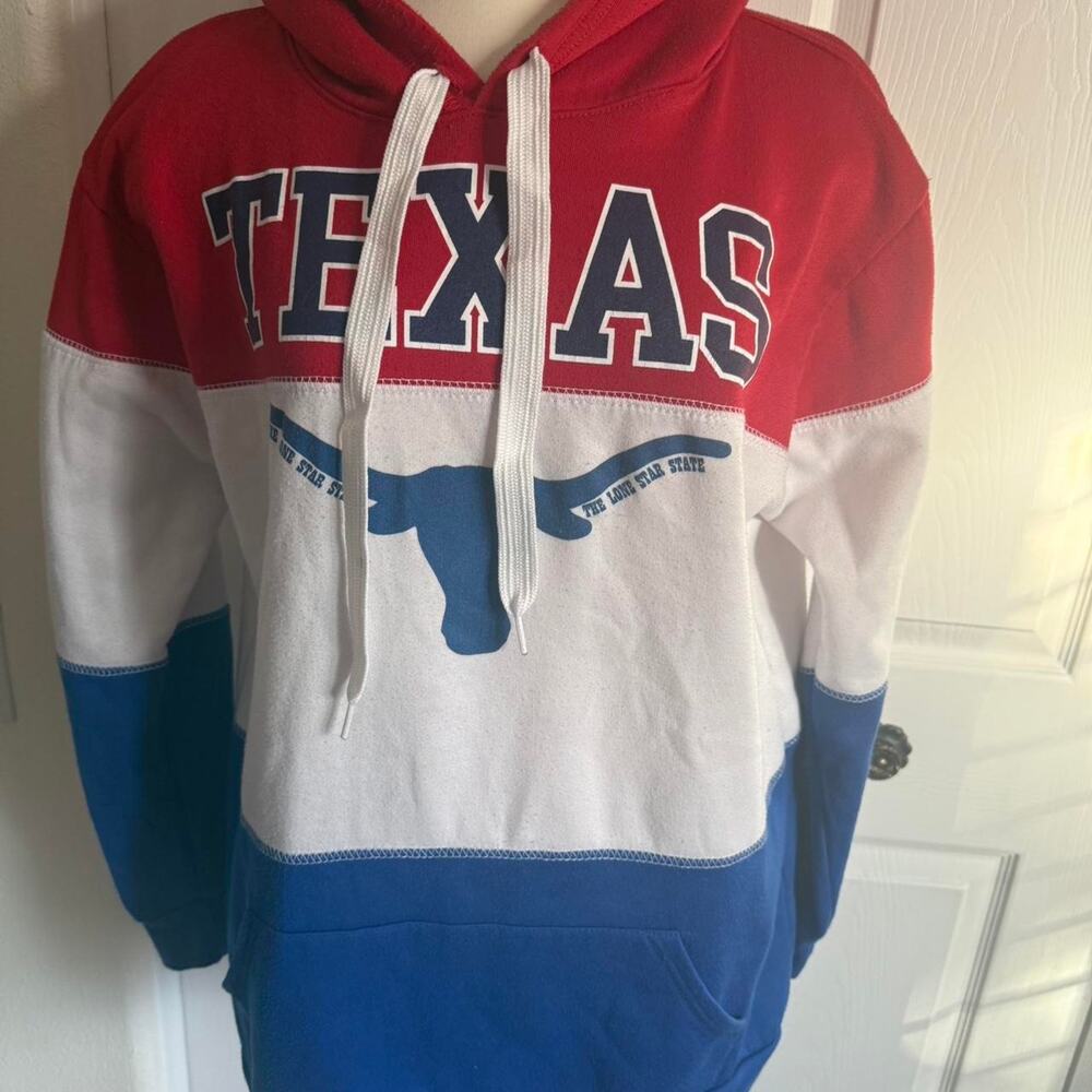 This hoodie is a texas RED/WHITE/BLUE